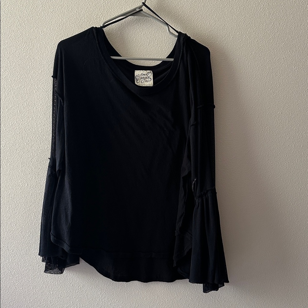 Free People Black Still Have It Top Shirt Knit Bell Whimsigoth size small - Picture 3 of 9
